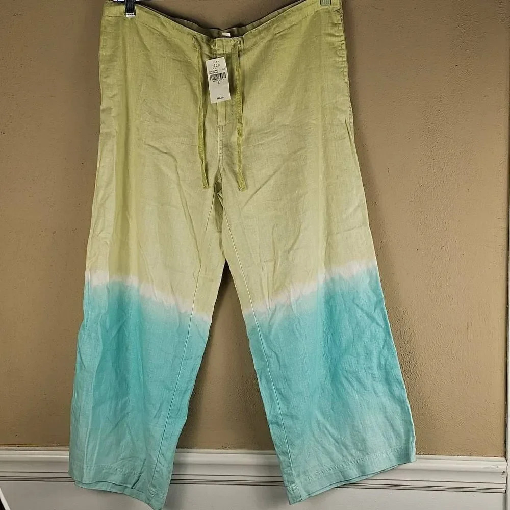 NWT J Jill Womens Snowpea Green Hemp Wide Leg‎ Crop Pants Small